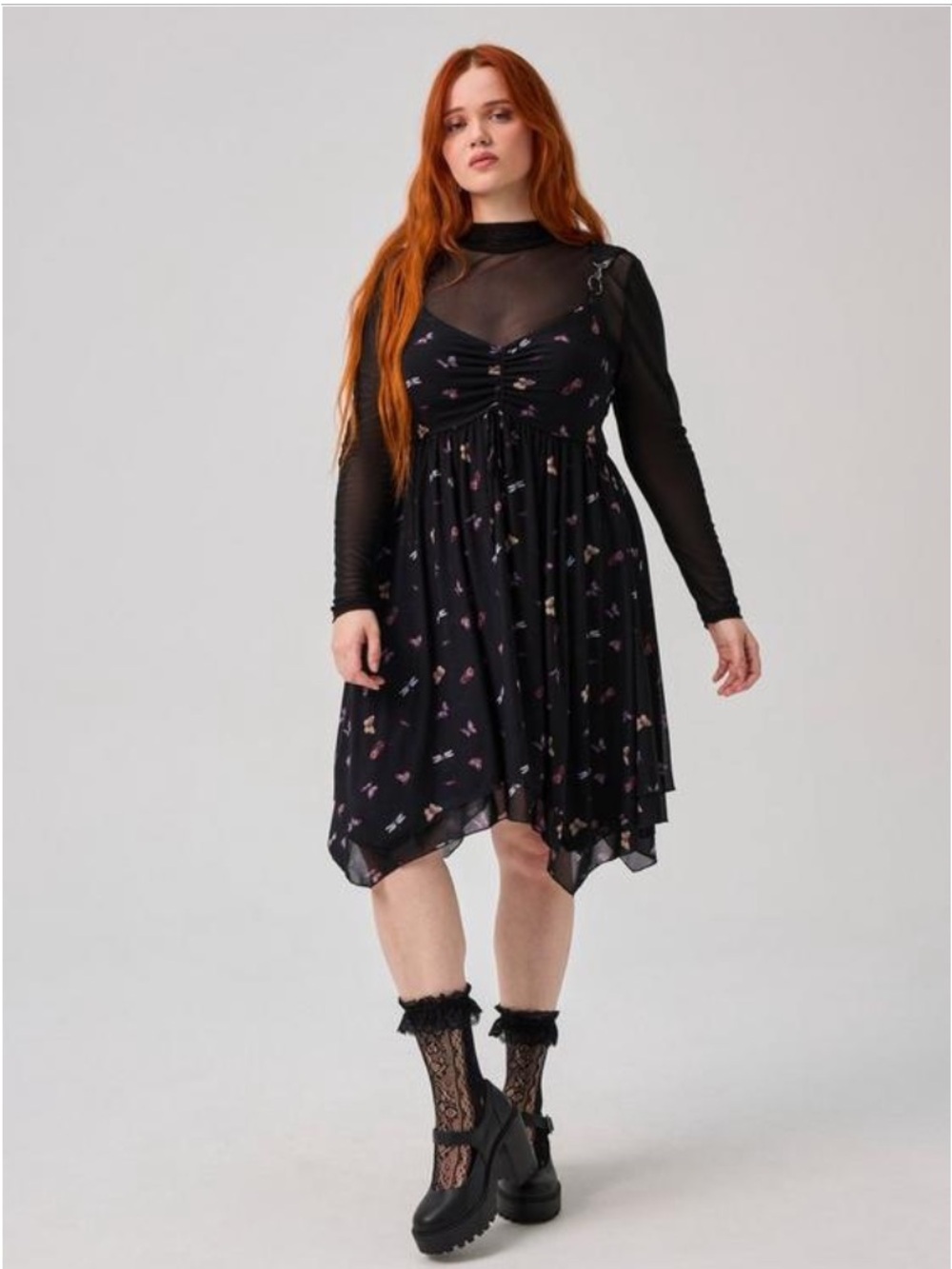 Torrid Nightfall Mesh Mini Dress with Hardware Straps - Tiny Insects Black - 10